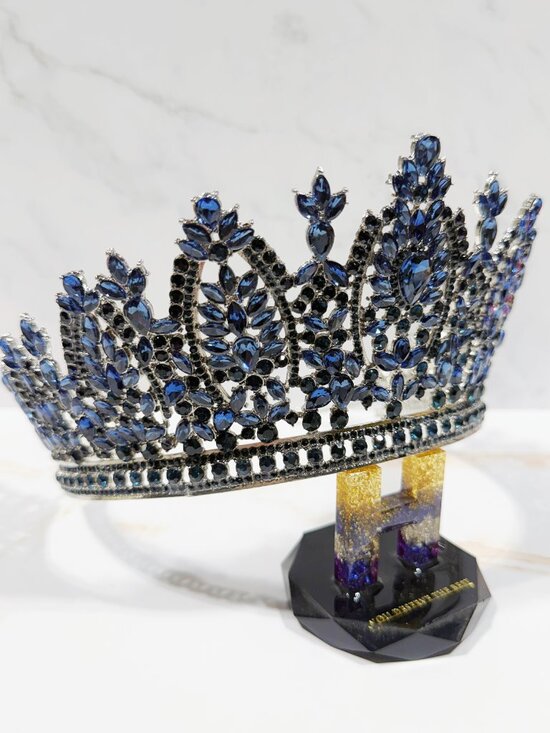 Royal blue crystal crown, silver tiara, beauty pageant crown, bridal headpiece